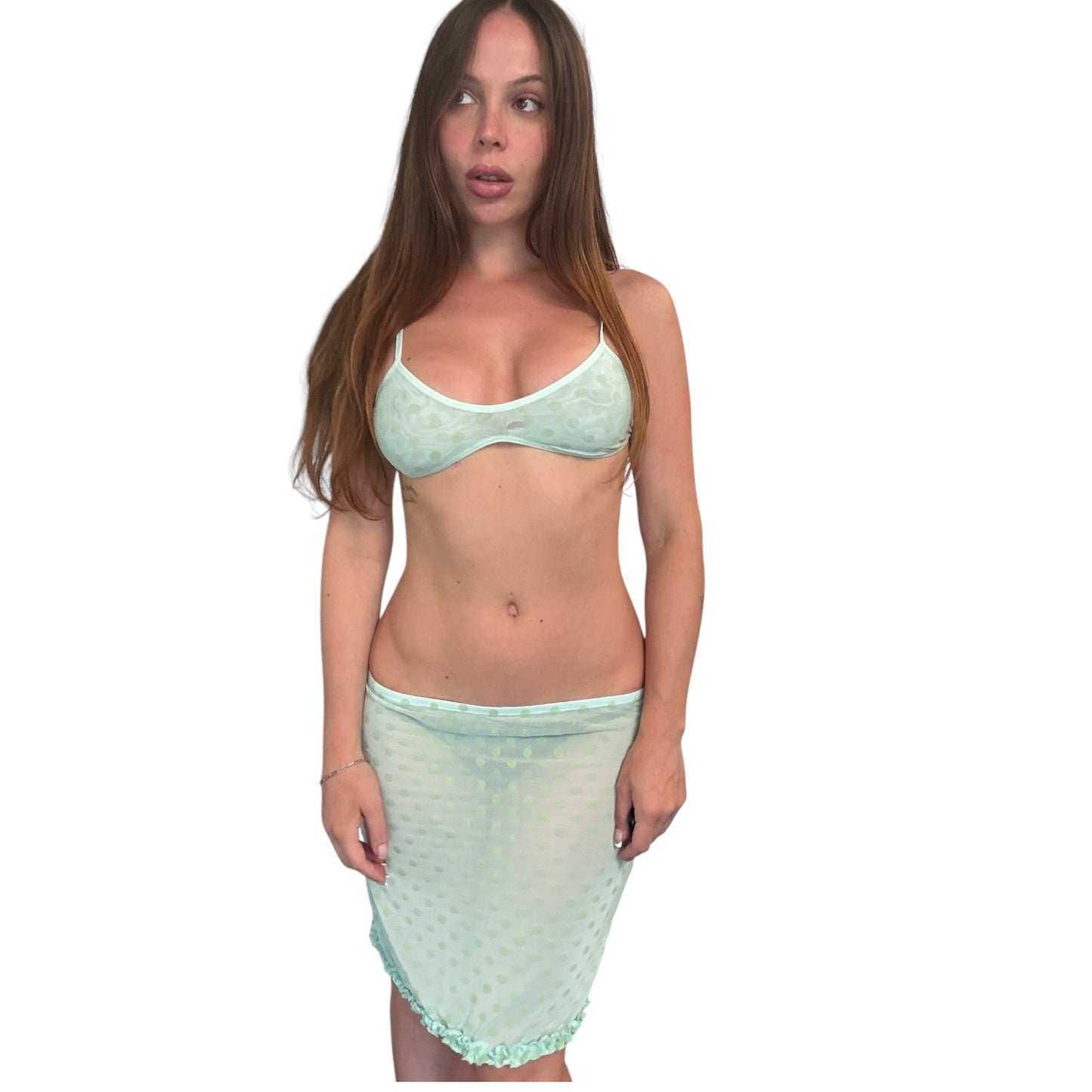 Ines Midi Skirt - Mint Polka Dot
