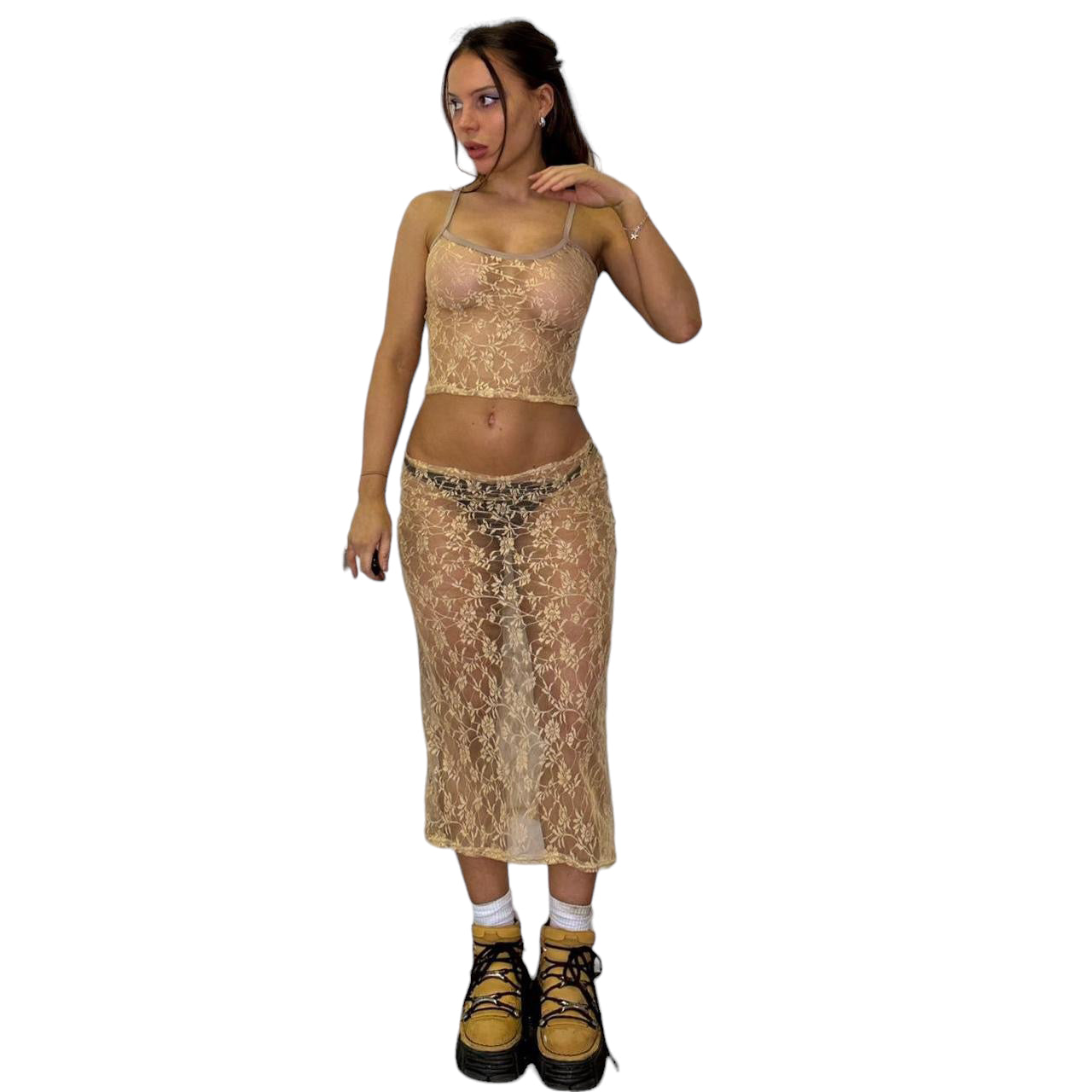 Sania Midi Skirt & Cami Lace Set