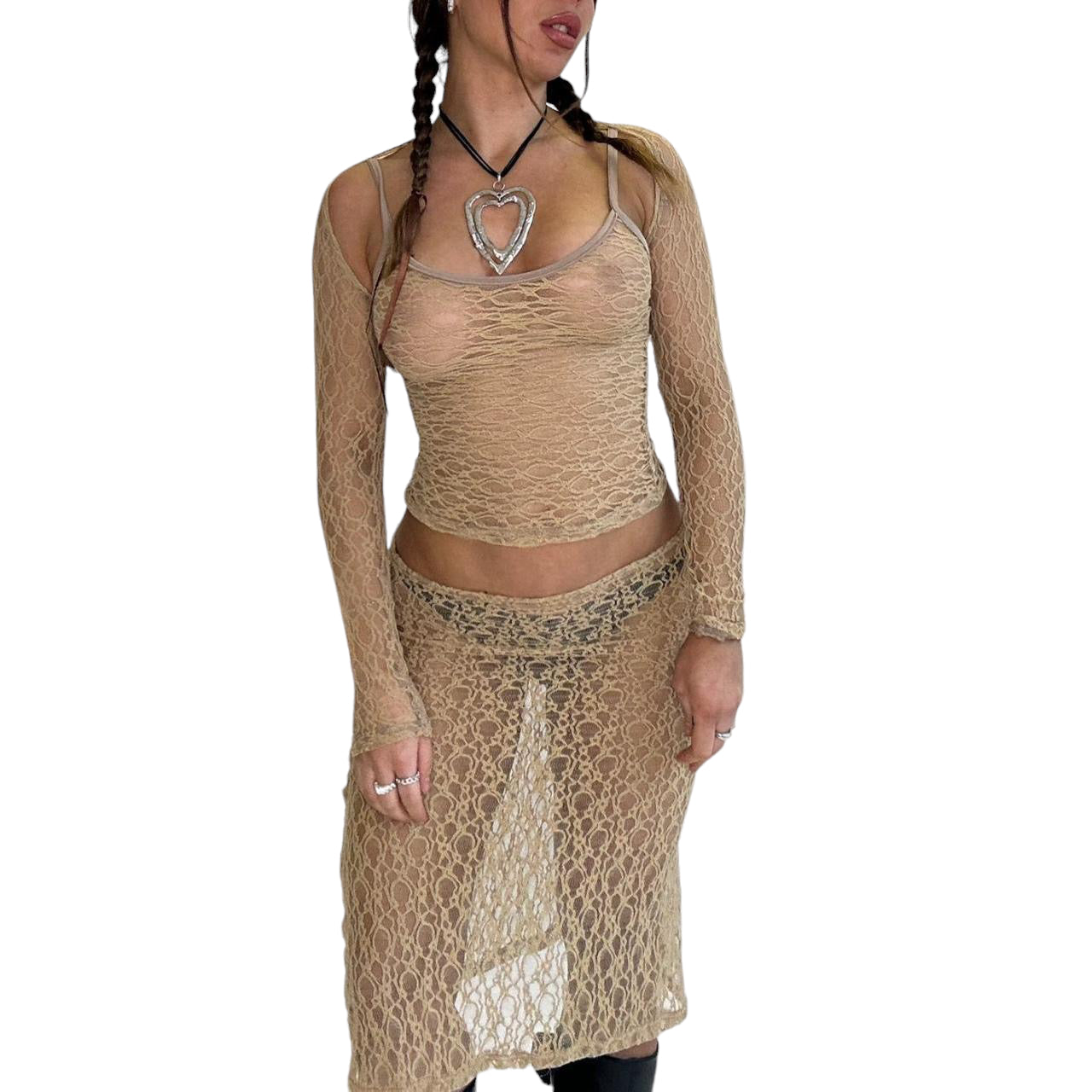 Sania Midi Skirt & Cami Lace Set