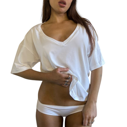 Emma V-Neck Off Shoulder Top - White