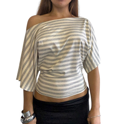 Remy Off Shoulder Top - Yellow Grey Striped