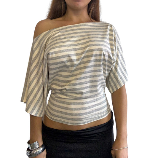 Remy Off Shoulder Top - Yellow Grey Striped