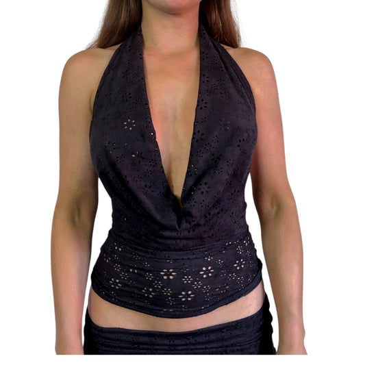 Tanny Cowl Neck Top in stretch suedette