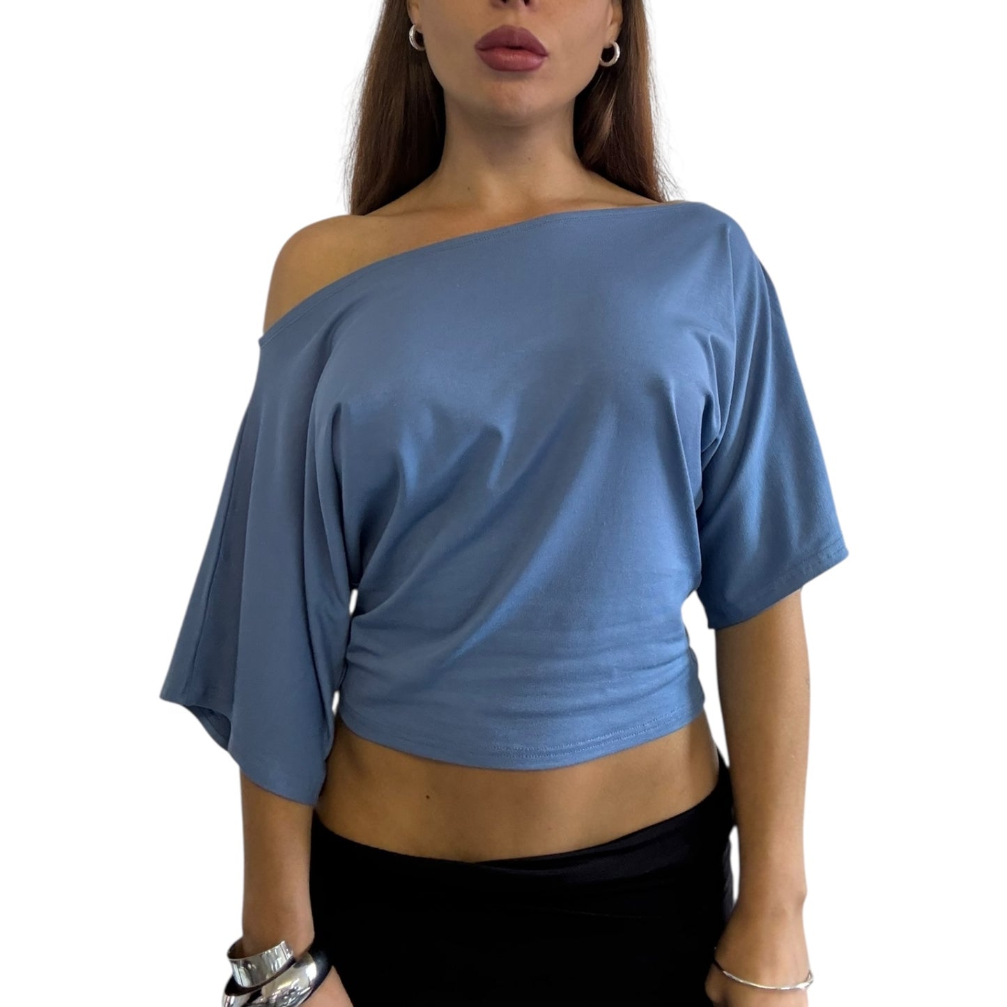Remy Off Shoulder Top - Steel Blue