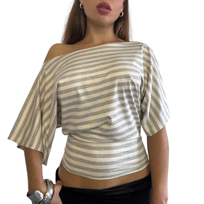Remy Off Shoulder Top - Yellow Grey Striped