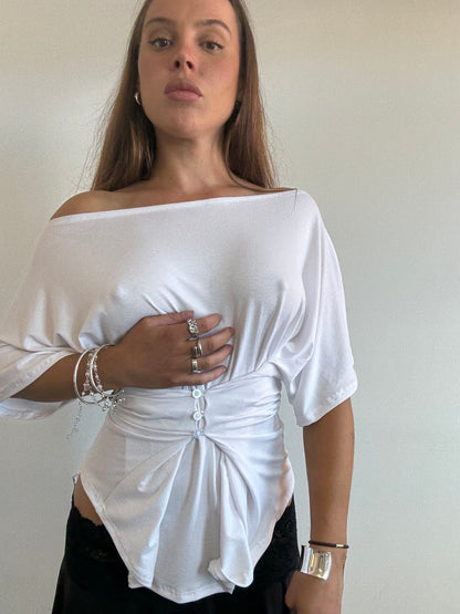 Tanny Cowl Neck Top in stretch suedette