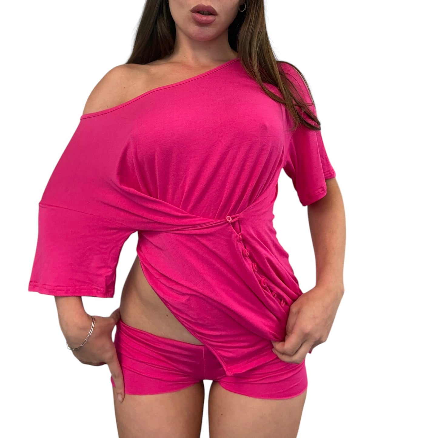 Emma Open Back Top - hot pink