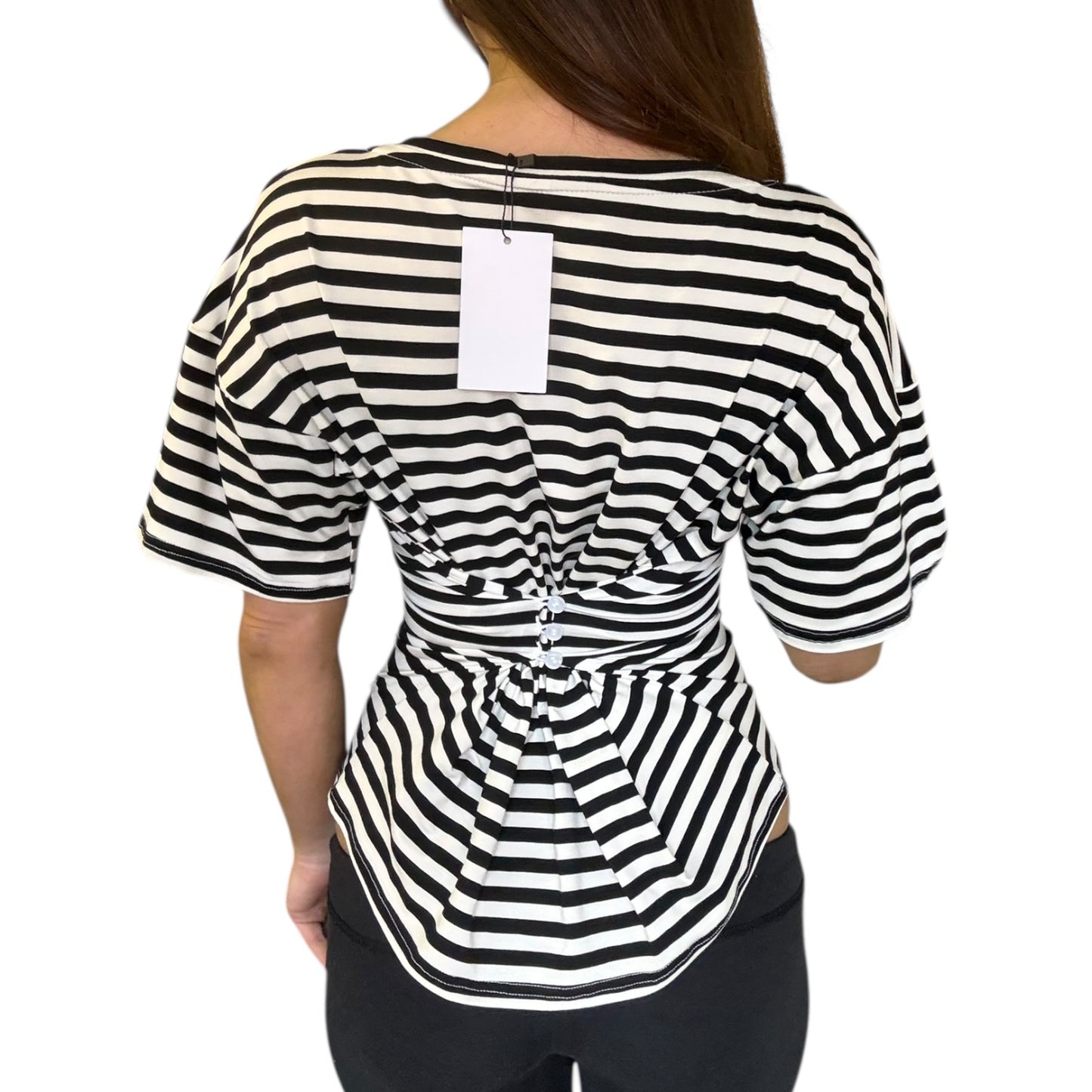 Emma V-Neck Off Shoulder Top - Striped