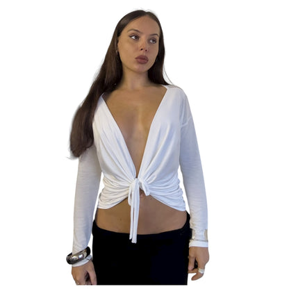 Zita Long Sleeved Top - White Sheer