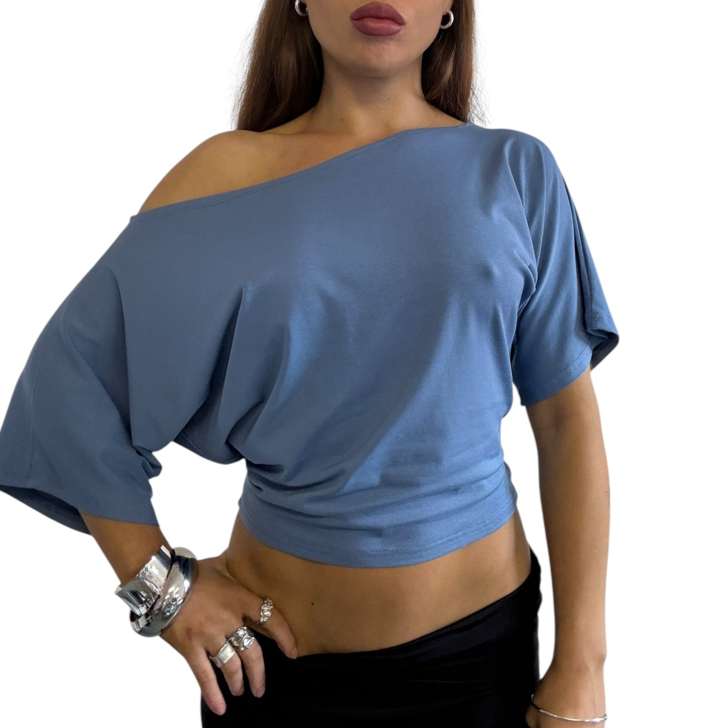 Remy Off Shoulder Top - Steel Blue