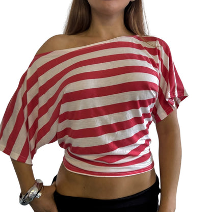 Remy Off Shoulder Top - Red & White Striped