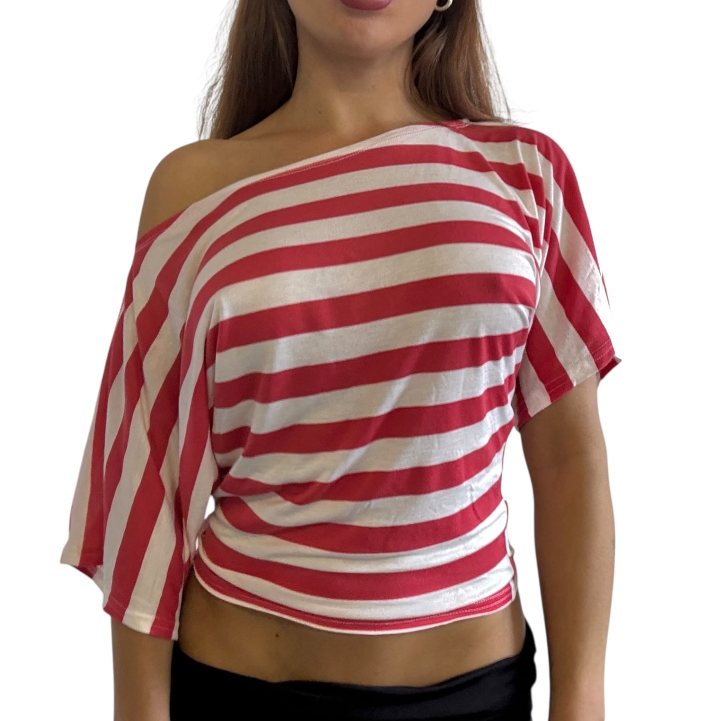 Remy Off Shoulder Top - Red & White Striped