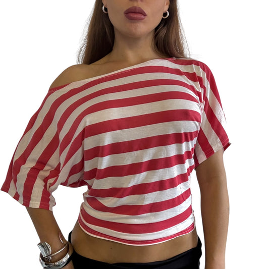 Remy Off Shoulder Top - Red & White Striped