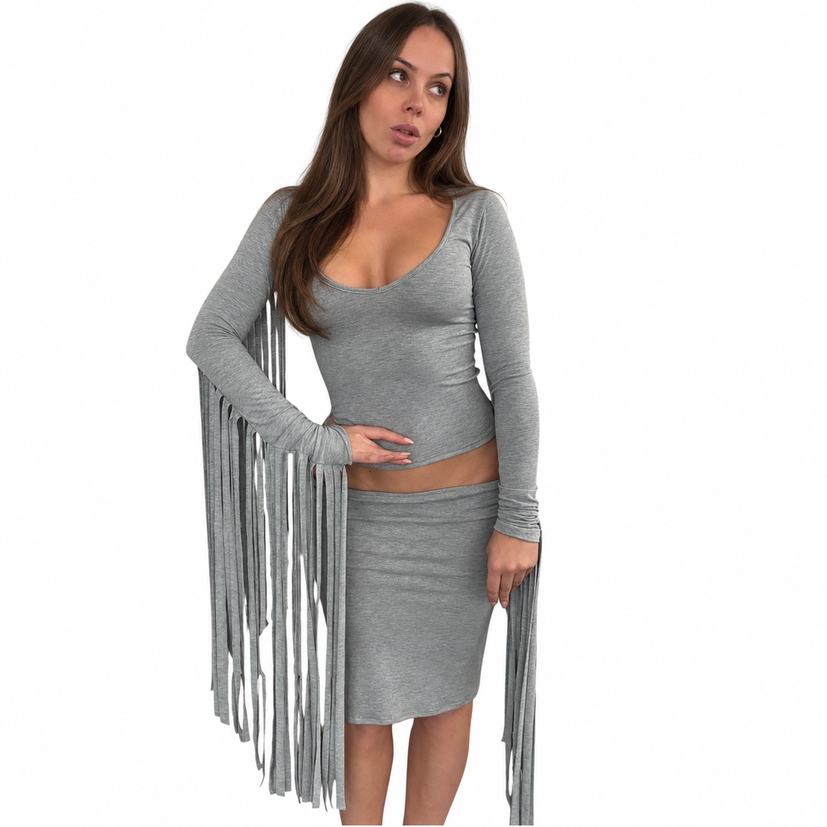 Simi Pencil Skirt  - Marl Grey