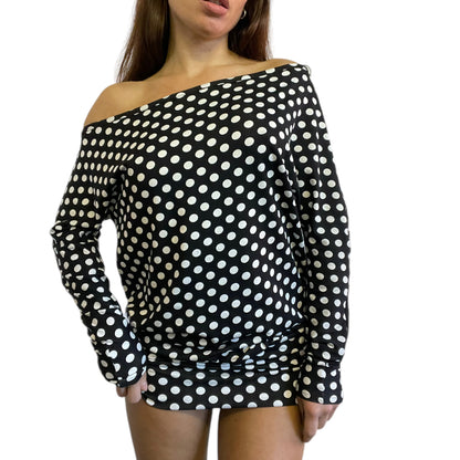 Tara Off Shoulder Mini Dress in Polka Dot