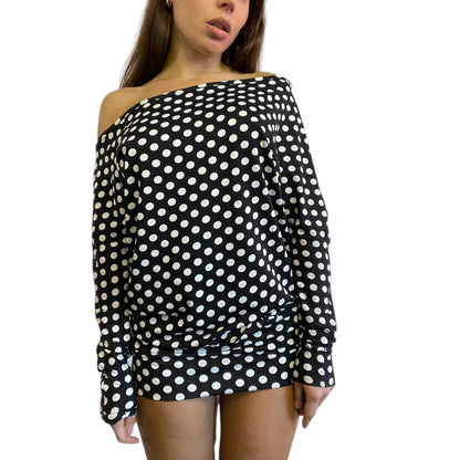 Tara Off Shoulder Mini Dress in Polka Dot