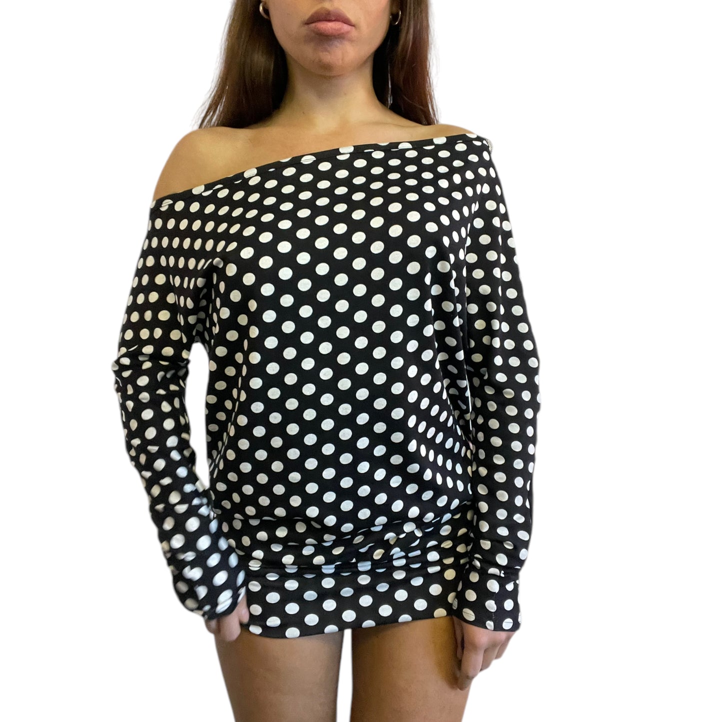 Tara Off Shoulder Mini Dress in Polka Dot